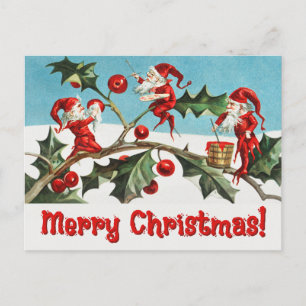 Postal Festiva Vintage Santa Elves