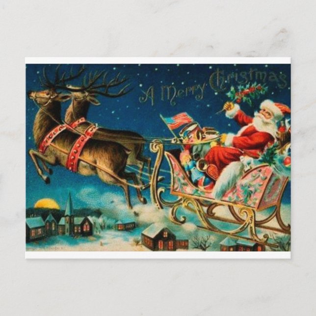 Postal Festiva Vintage Santa en trineo (Anverso)