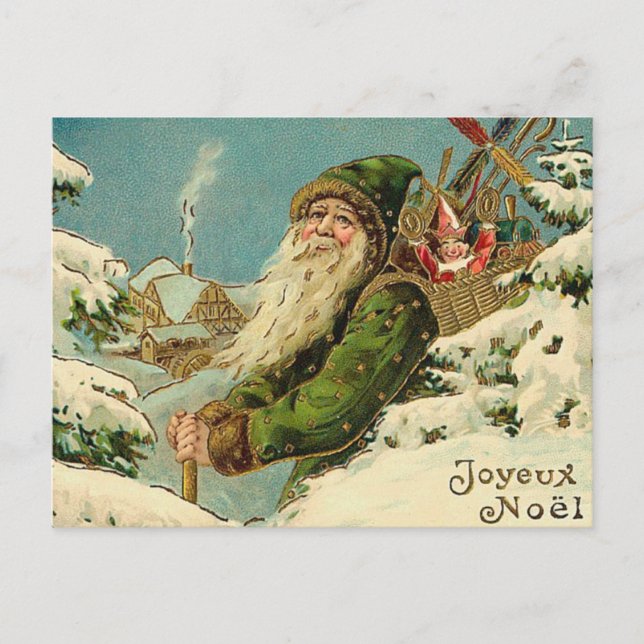 Postal Festiva Vintage Santa - Joyeux Noel (Anverso)