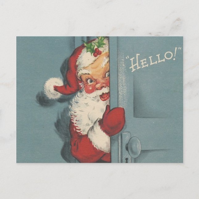 Postal Festiva Vintage Santa Peeking (Anverso)