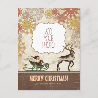 Postal Festiva Vintage Santa y reno