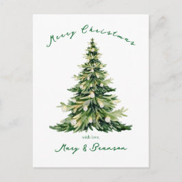 Postal Festiva Vintage Script Non Photo Green Christmas Tree     