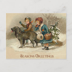 Postal Festiva Vintage Seasons Greetings Card - Para tus vacacion