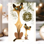 Postal Festiva Vintage Siamese Christmas Cats<br><div class="desc">Vintage Siamese Christmas Cats Holiday Postcard. This design features vintage siamese cats with a christmas ornament. What a beautiful retro holiday scene.</div>
