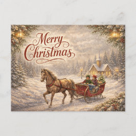 Postal Festiva Vintage Snowy Sleigh Ride Merry Christmas