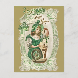 Postal Festiva Vintage St Patrick's Day Chica Green Spinning Whee