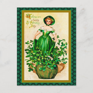 Postal Festiva Vintage St Patrick's Day Chica Vestidos verdes