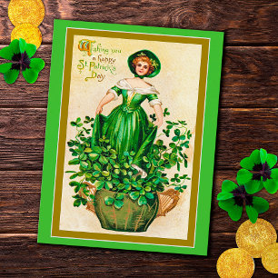 Postal Festiva Vintage St Patrick's Day Chica Vestidos verdes