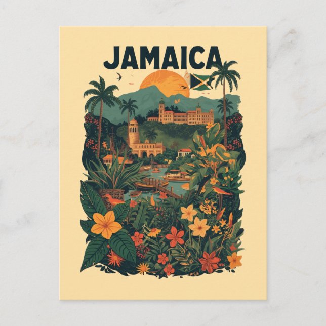 Postal Festiva Vintage Style Jamaica Travel Illustration (Anverso)