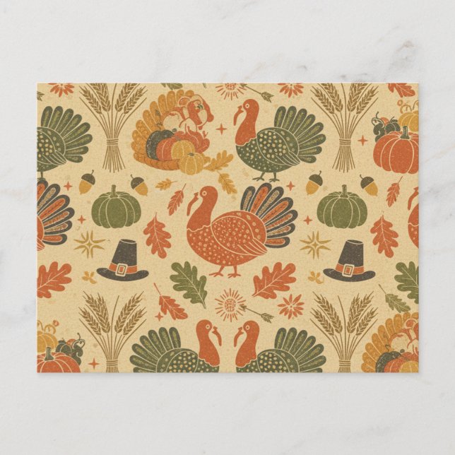 Postal Festiva Vintage Thanksgiving Pattern  (Anverso)