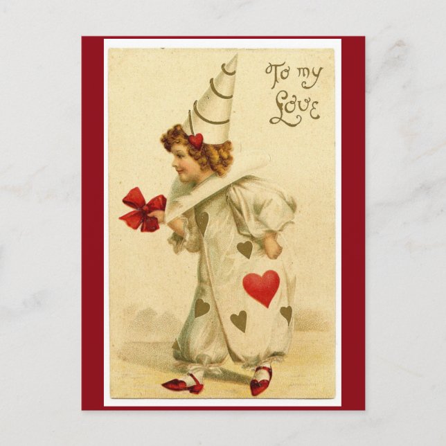 Postal Festiva Vintage To My Love Valentine Clown (Anverso)