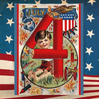 Postal Festiva Vintage USA Patriotic 4 de julio