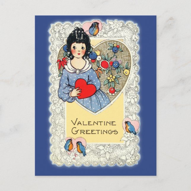 Postal Festiva Vintage Valentcard with Bluebirds (Anverso)