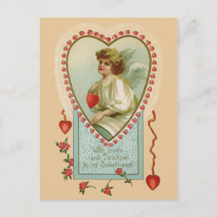 Postal Festiva Vintage Valentine Angel and Heart