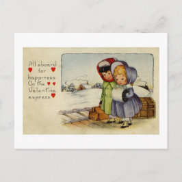 Postal Festiva Vintage Valentine Card Dos Chicas esperando el tre
