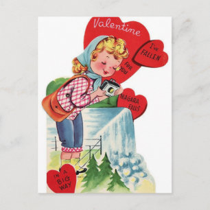Postal Festiva Vintage Valentine Chica con cámara