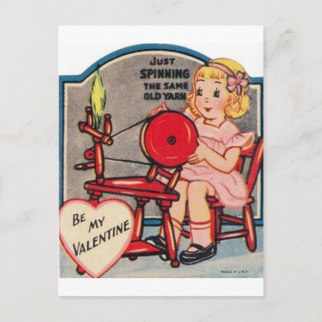 Postal Festiva Vintage Valentine Chica Spinning Wool (Anverso)