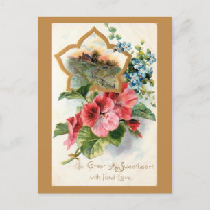 Postal Festiva Vintage Valentine con Geraniums