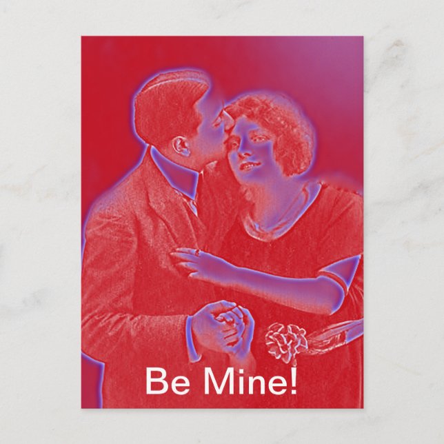 Postal Festiva Vintage Valentine Couple en rojo (Anverso)