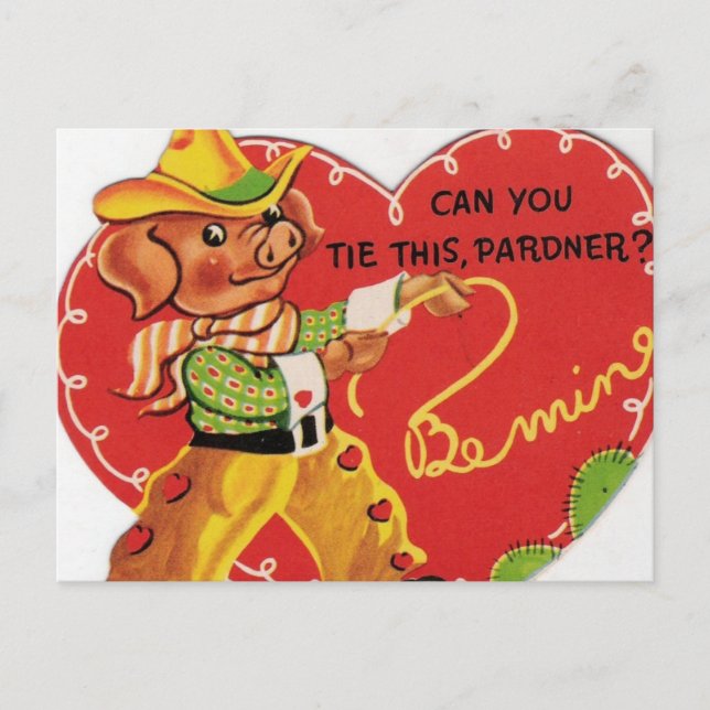 Postal Festiva Vintage Valentine Cowboy Hog (Anverso)