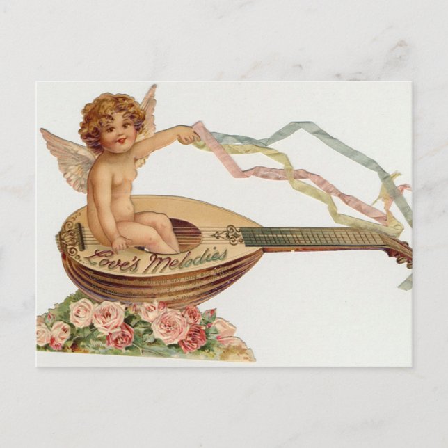 Postal Festiva Vintage Valentine Cupid Loves Melodies (Anverso)