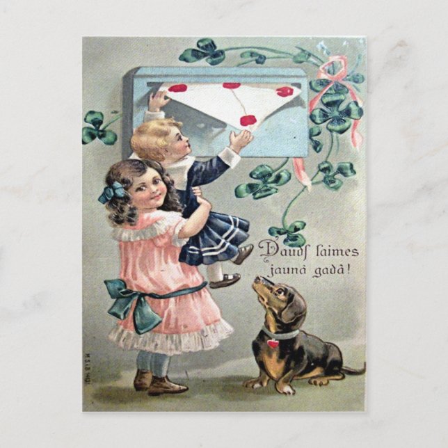 Postal Festiva Vintage Valentine Dachshund (Anverso)
