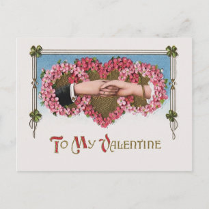 Postal Festiva Vintage Valentine Hands y Floral Hearts