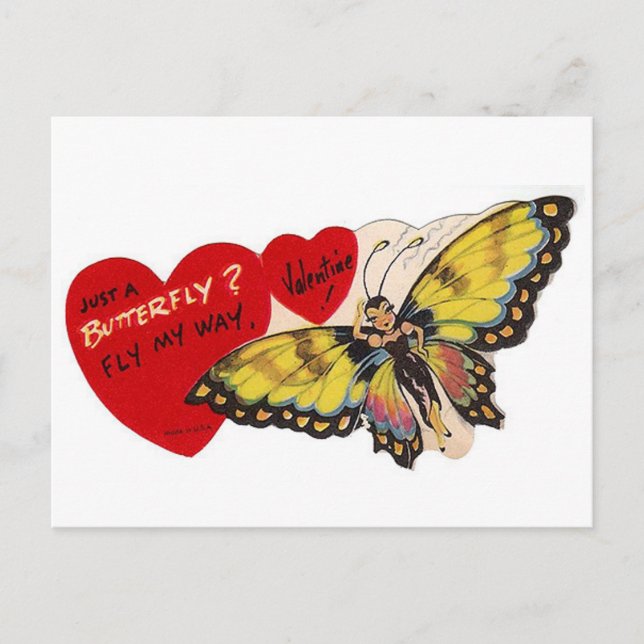 Postal Festiva Vintage Valentine Lady Butterfly Hearts (Anverso)