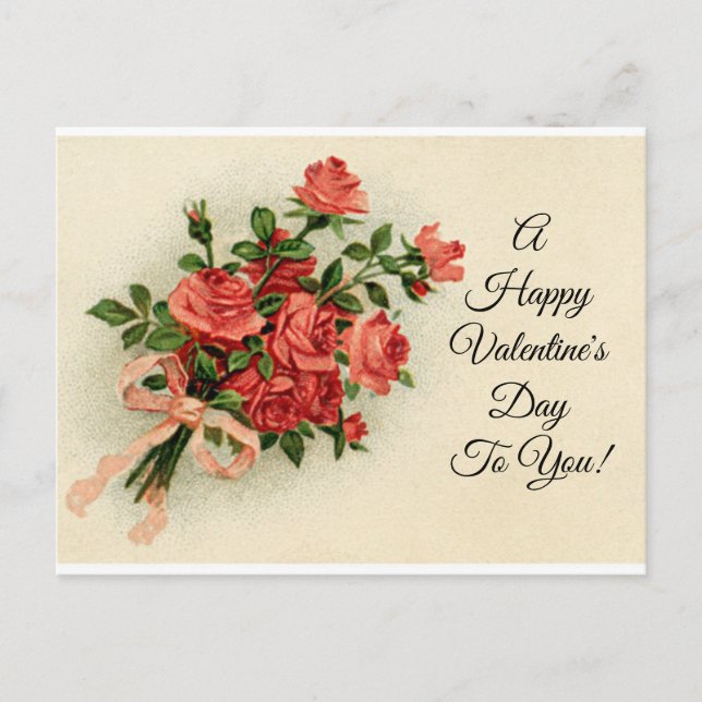 Postal Festiva Vintage Valentine Rosas (Anverso)