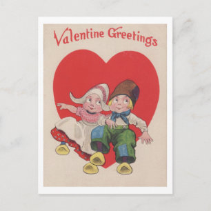 Postal Festiva Vintage Valentine saluda a los niños holandeses
