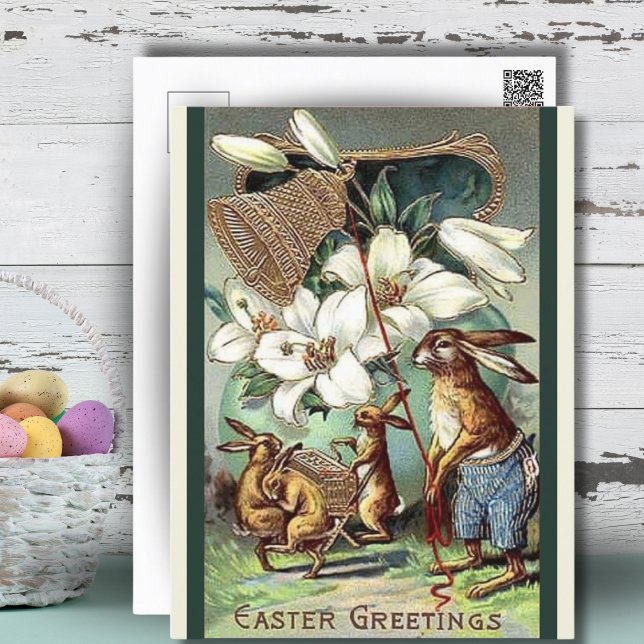 Postal Festiva Vintage Victoria Bunnies Easter Greetings (Vintage Victorian Bunnies Easter Greetings Holiday Postcard)