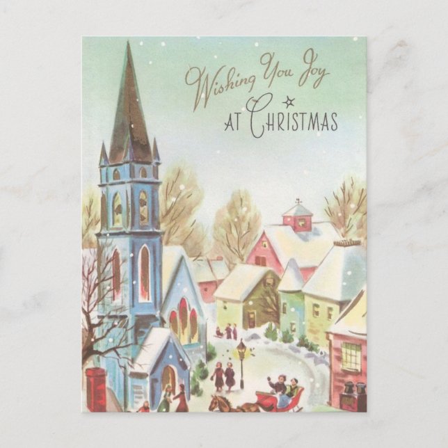 Postal Festiva Vintage Winter Navidades Village Scene (Anverso)