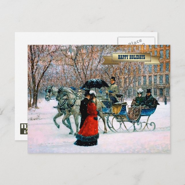 Postal Festiva Vintage Winter Parisian Scenarios Navidades (Anverso / Reverso)