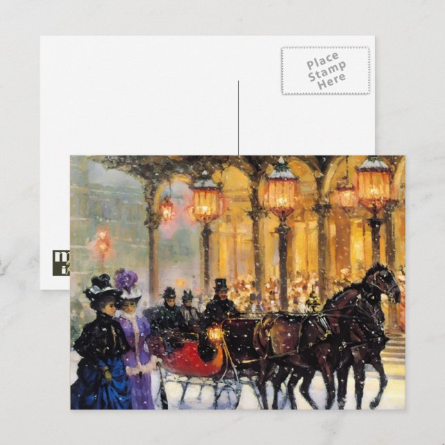 Postal Festiva Vintage Winter Parisian Scenarios Navidades  (Anverso / Reverso)