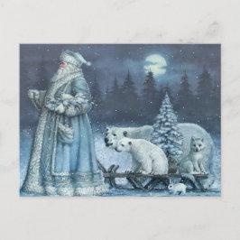 Postal Festiva Vintage Winter Santa con osos polares