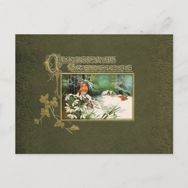 Postal Festiva Vintage Winter Scene and Navidades Greeting (Anverso)