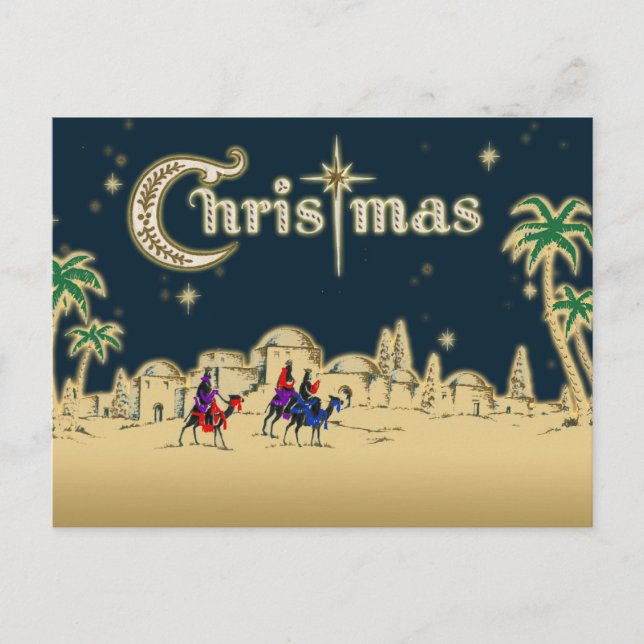 Postal Festiva Vintage Wisemen/Desert Navidades religiosos (Anverso)