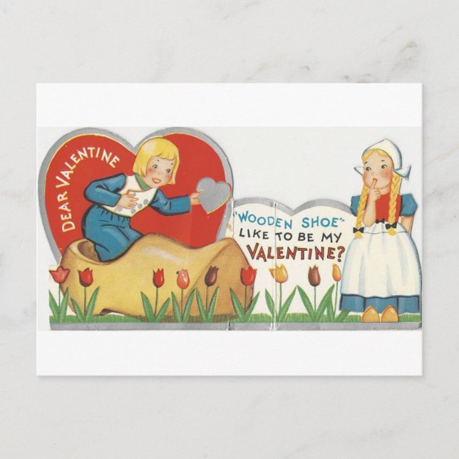 Postal Festiva Vintage Wooden Shoe Valentine (Anverso)