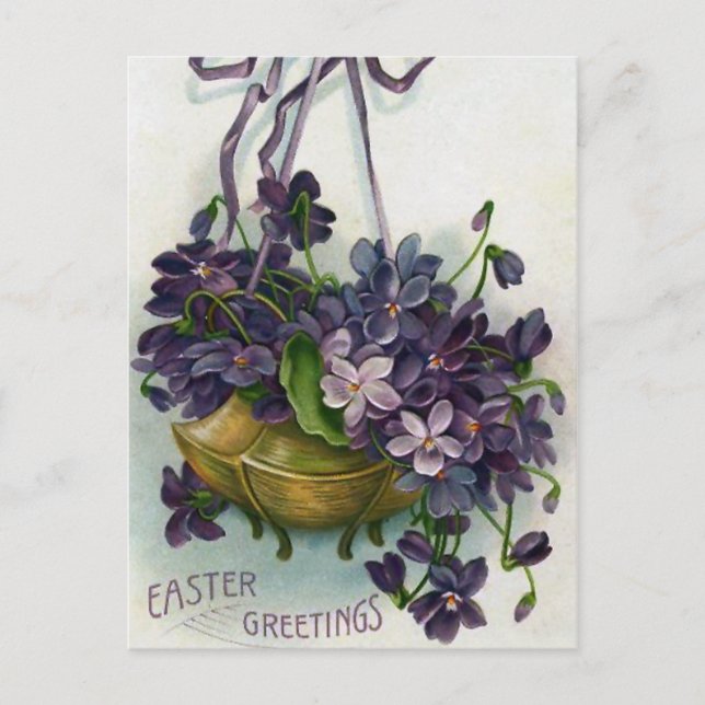 Postal Festiva Violetas de Pascua del vintage (Anverso)