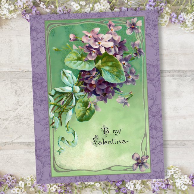 Postal Festiva Violetas de San Valentín antiguas y cintas (Subido por el creador)