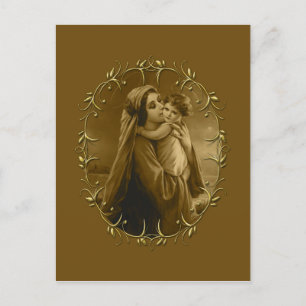 Postal Festiva Virgen María con Niño Jesús, diseño de frontera do