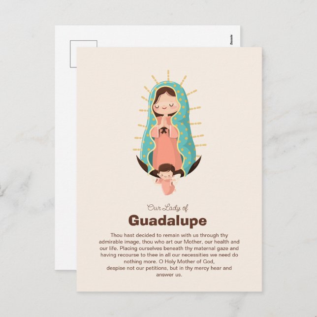 Postal Festiva Virgin of Guadalupe Holded by an angel (Anverso / Reverso)