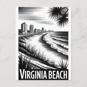 Postal Festiva Virginia Beach Virginia Negro Blanco Grabado en ma
