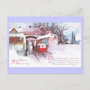 Postal Festiva Visitando amigos por Carriage Vintage New Year