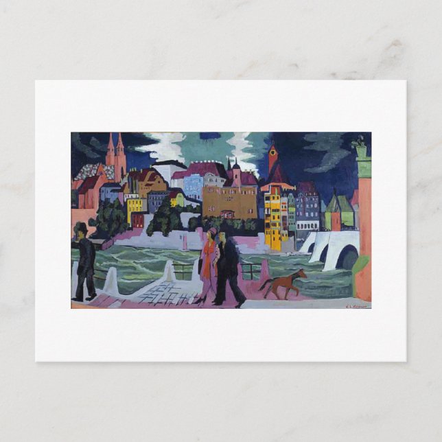 Postal Festiva Vista de Basilea y el Rin, Ernst Ludwig Kirchner (Anverso)
