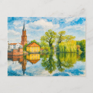 Postal Festiva Vista de reflexión de Rathenow acuarela havelland