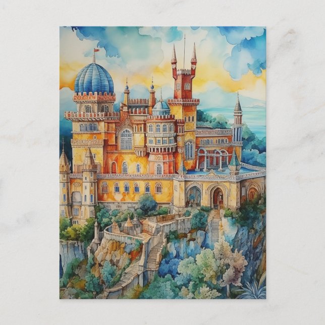 Postal Festiva Vista majestuosa del Palacio de Pena en Sintra, Po (Anverso)