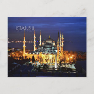 Postal Festiva Vista nocturna de la Mezquita Azul de Estambul Tur