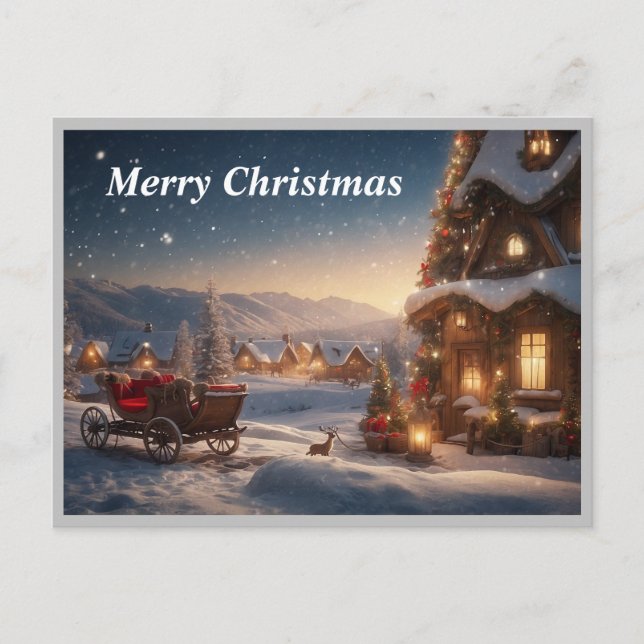 Postal Festiva Vista panorámica del pueblo de la nieve (Anverso)