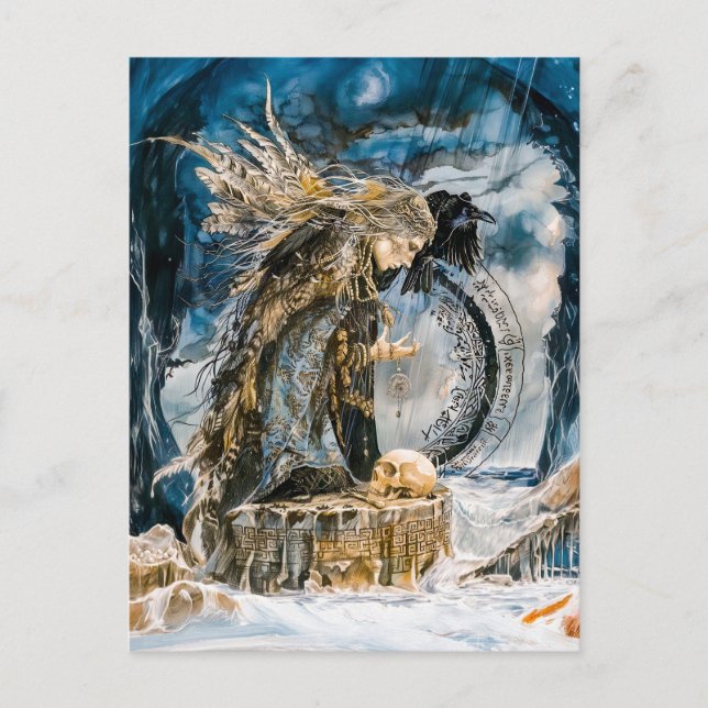 Postal Festiva Völva la adivina de la profecía nórdica (Anverso)